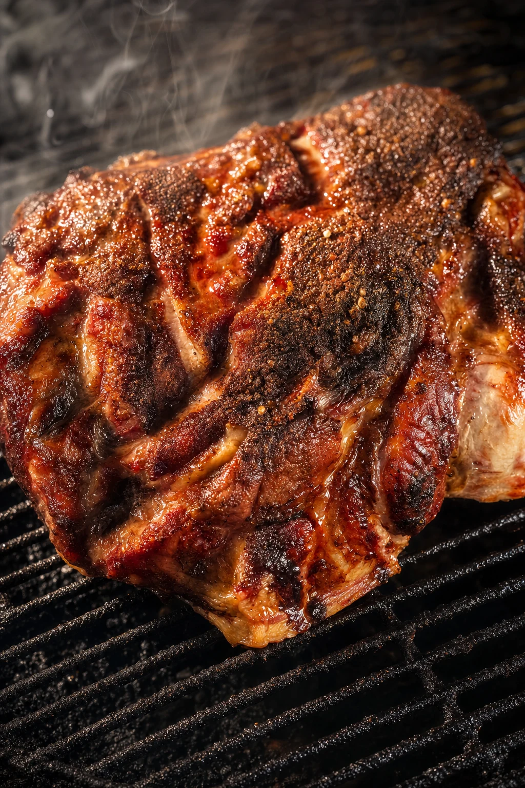 Barbecue ribs with caramelized bark fresh off the grill